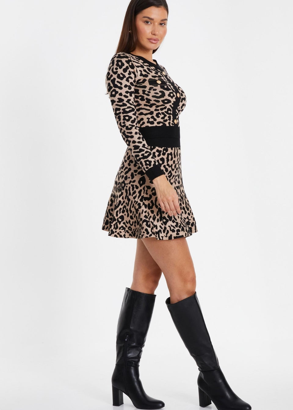 Quiz Black Leopard Print Knit Jumper Matalan