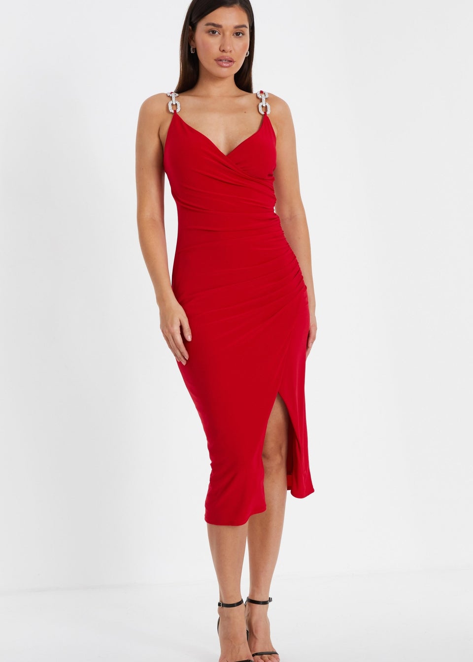 Quiz Red Diamante Strap Midi Dress
