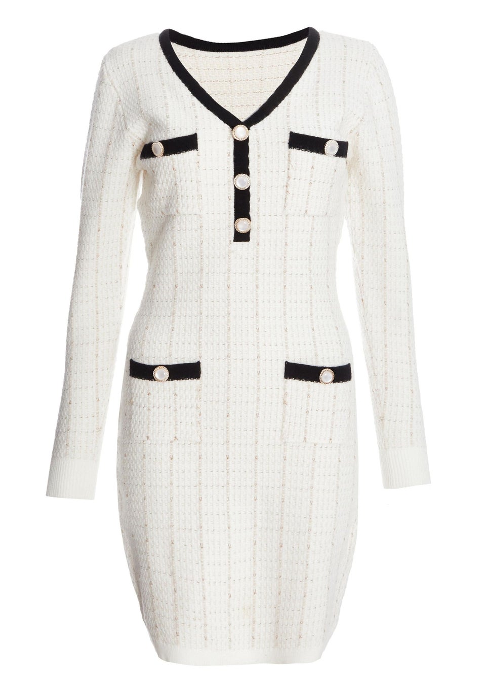 Quiz Cream Boucle Knit Jumper Dress Matalan