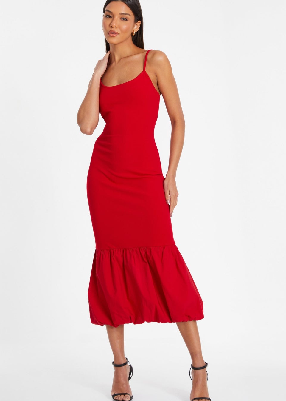 Quiz Red Puff Ball Midi Dress