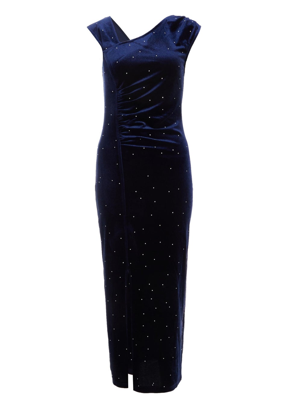 Quiz Navy Velvet Embellished Midi Dress