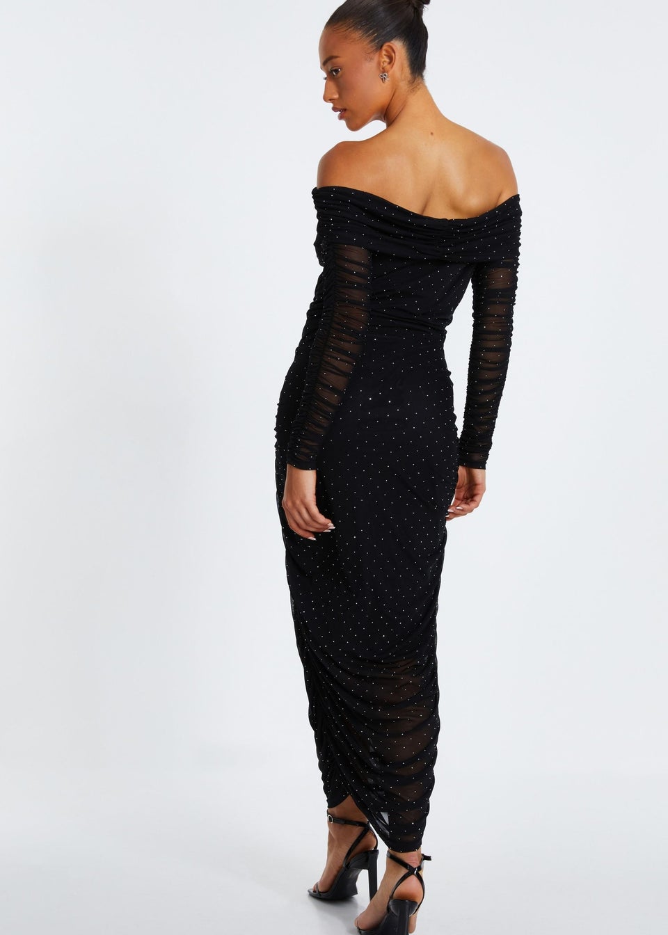 Black mesh bardot dress outlet