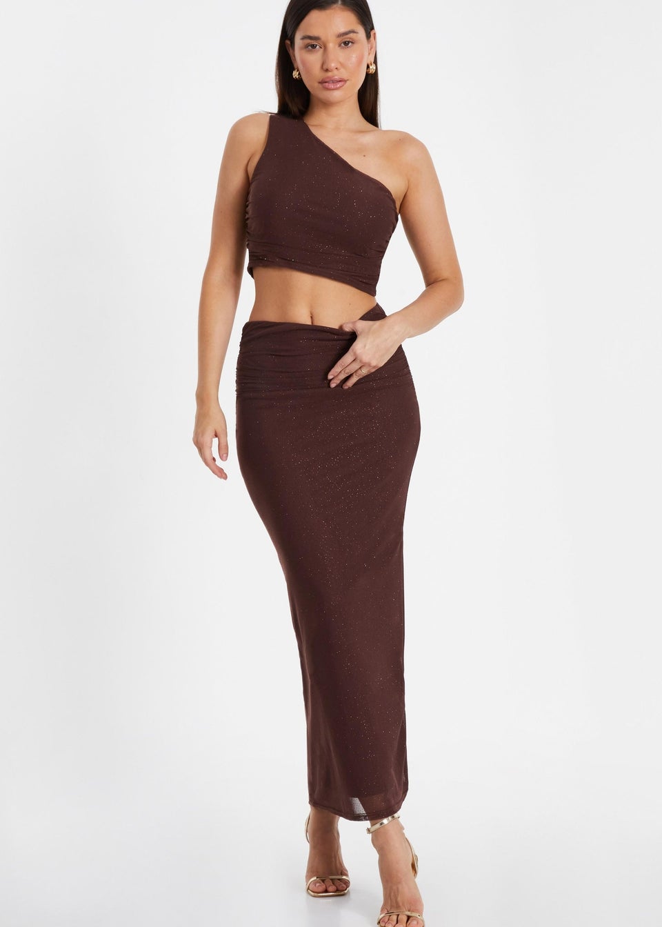 Quiz Brown Glitter Mesh Midaxi Skirt Matalan