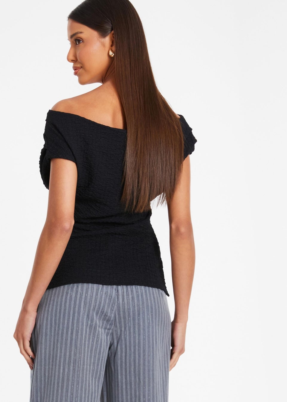 Quiz Black Textured Drape Neck Top