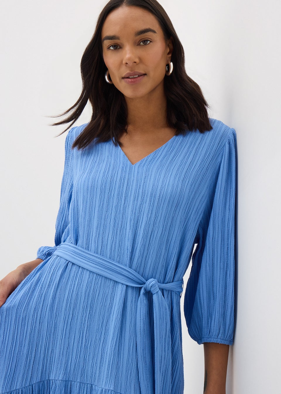 Et Vous Blue Textured Midaxi Dress