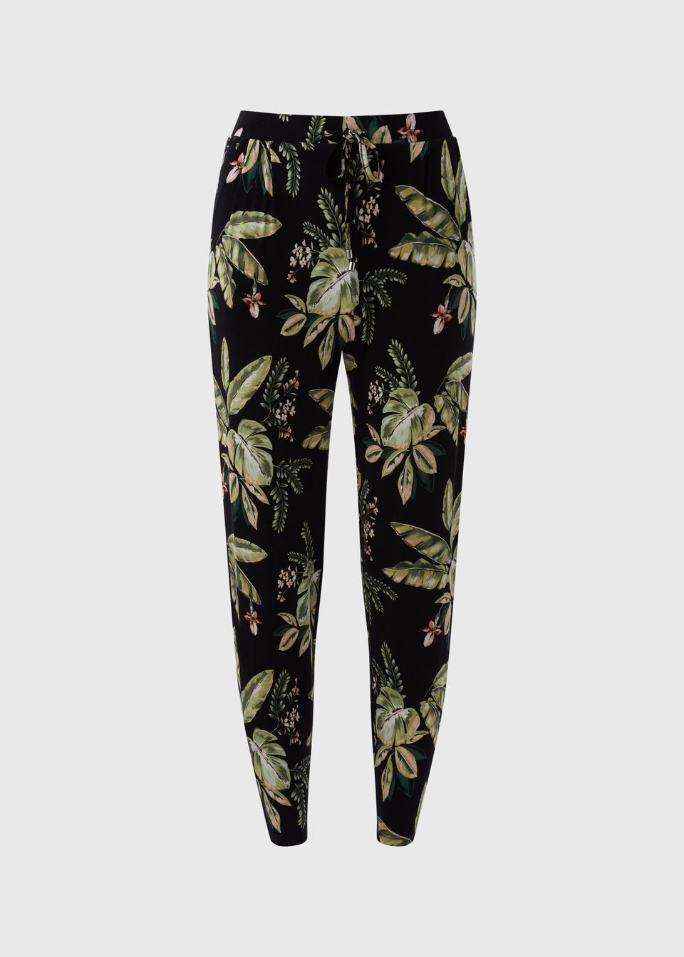 Khaki Tropical Leaf Harem Trousers