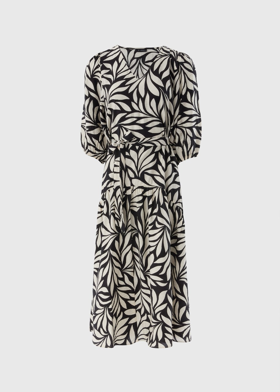 Et Vous Black Monochrome Palm Tie Waist Midaxi Dress
