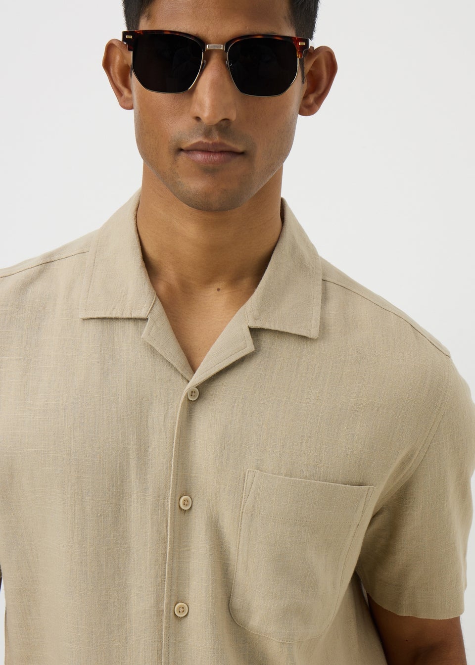 Stone Linen Blend Co Ord Shirt