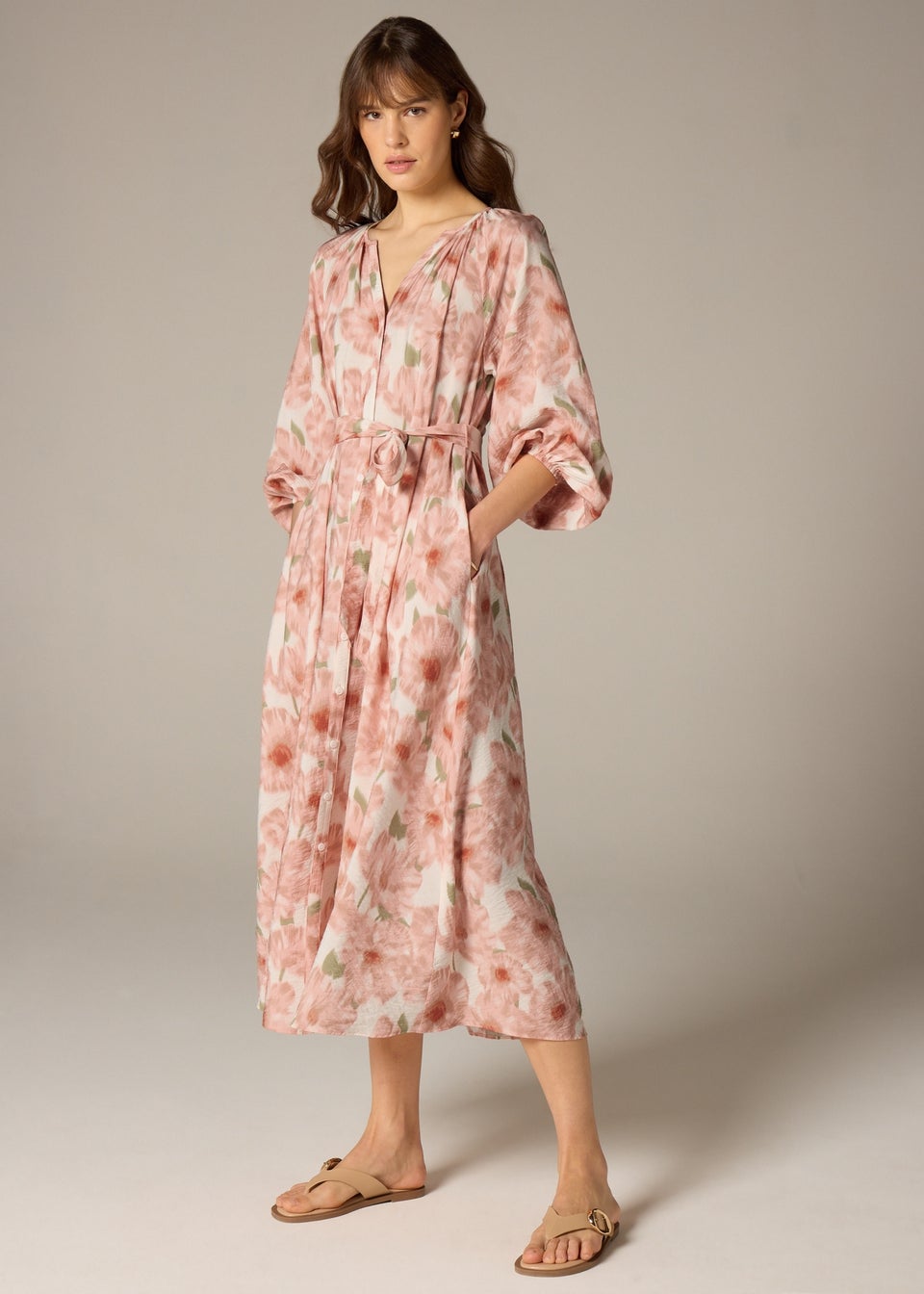 Et Vous Pink Floral Midaxi Shirt Dress