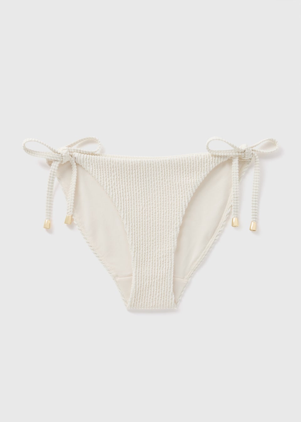 Cream Ribbed Side Tie Bikini Bottoms