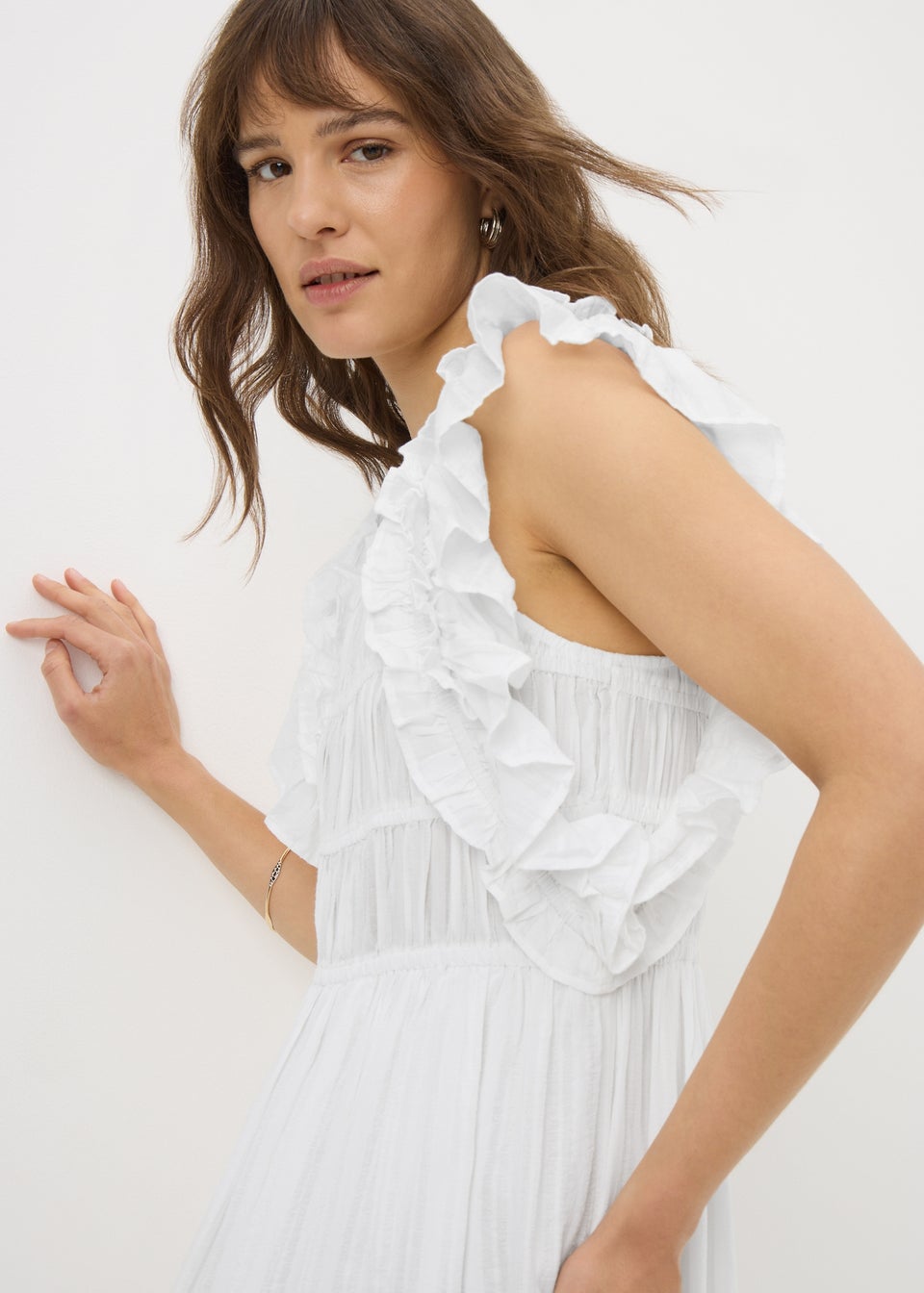 Cream Frill Midi Dress