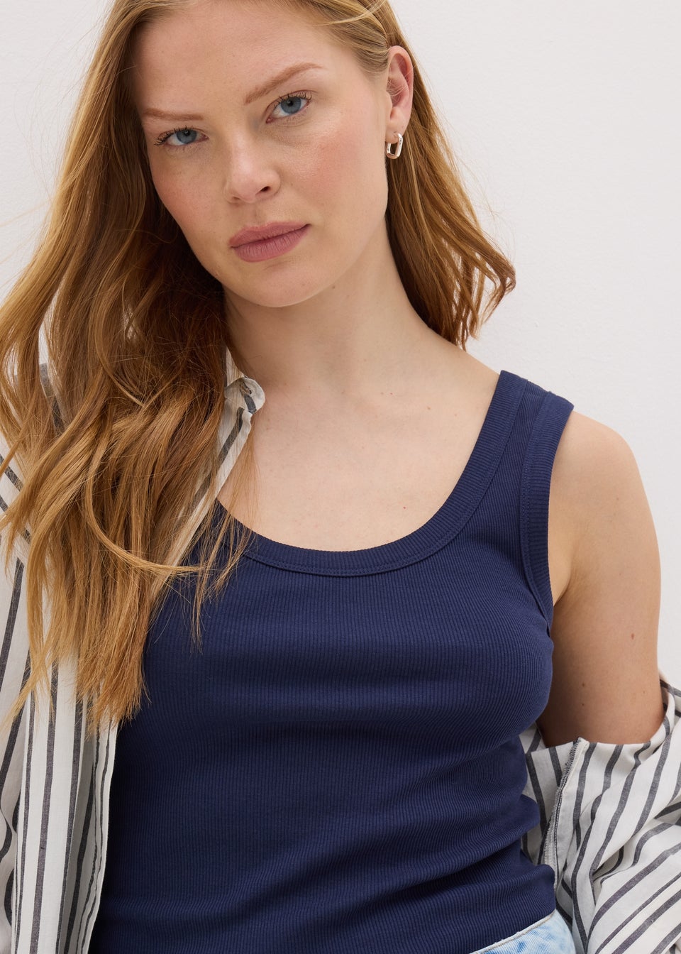 Navy Ribbed Scoop Neck Vest Top