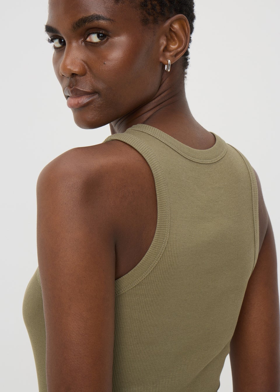 Khaki High Neck Ribbed Vest