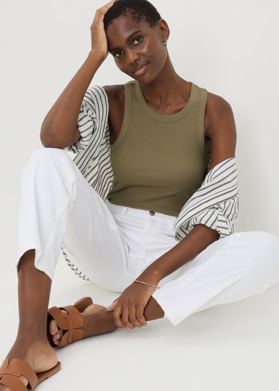 Khaki High Neck Ribbed Vest