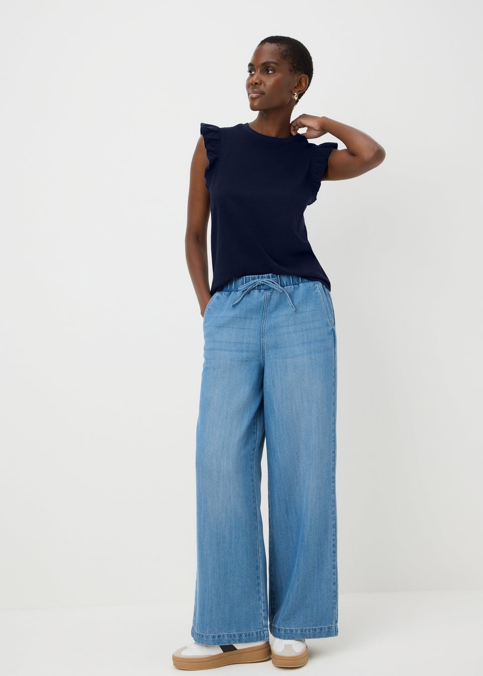 Navy Ruffle Sleeve T-Shirt