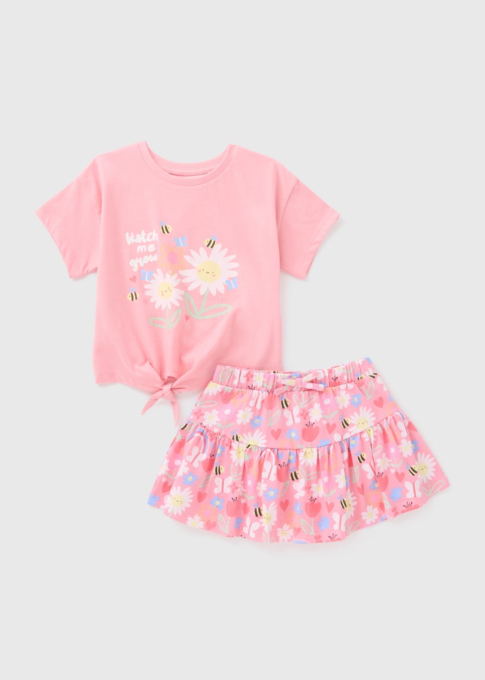 Girls Pink Bee Print Top & Skort Set (1-7yrs)