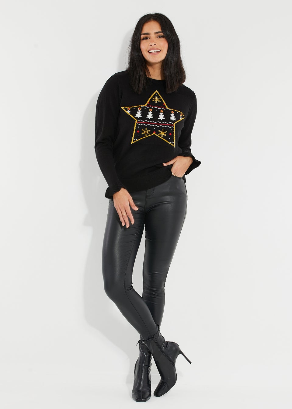 Threadbare Black Elp Fairisle Knitted Christmas Jumper