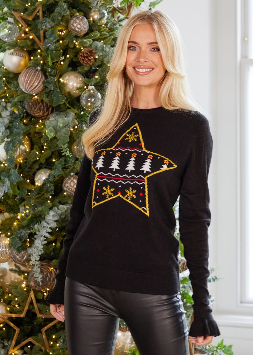 Threadbare Black Elp Fairisle Knitted Christmas Jumper Matalan
