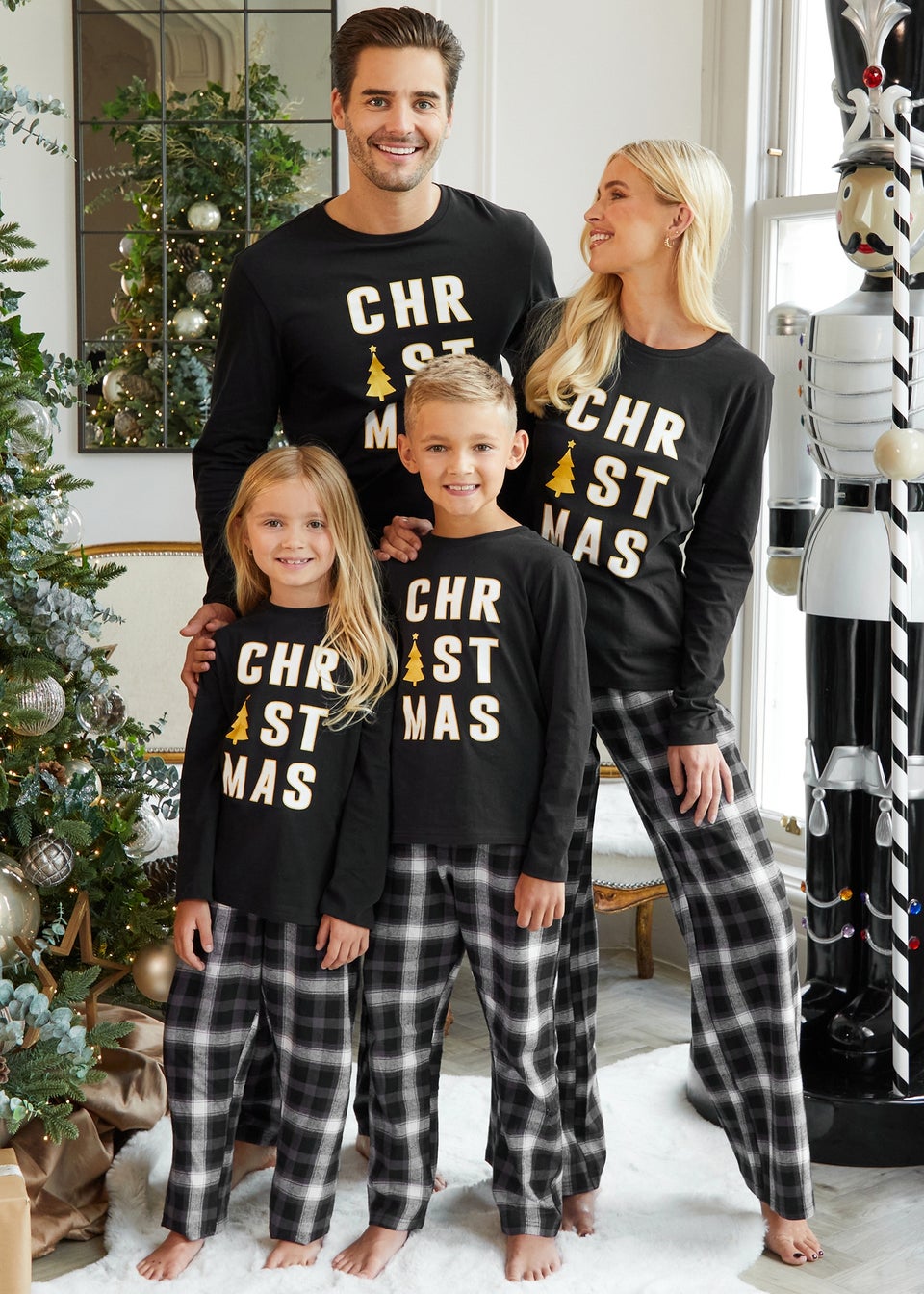 Threadbare Black Harold Cotton Long Sleeve Christmas Check Pyjama Set