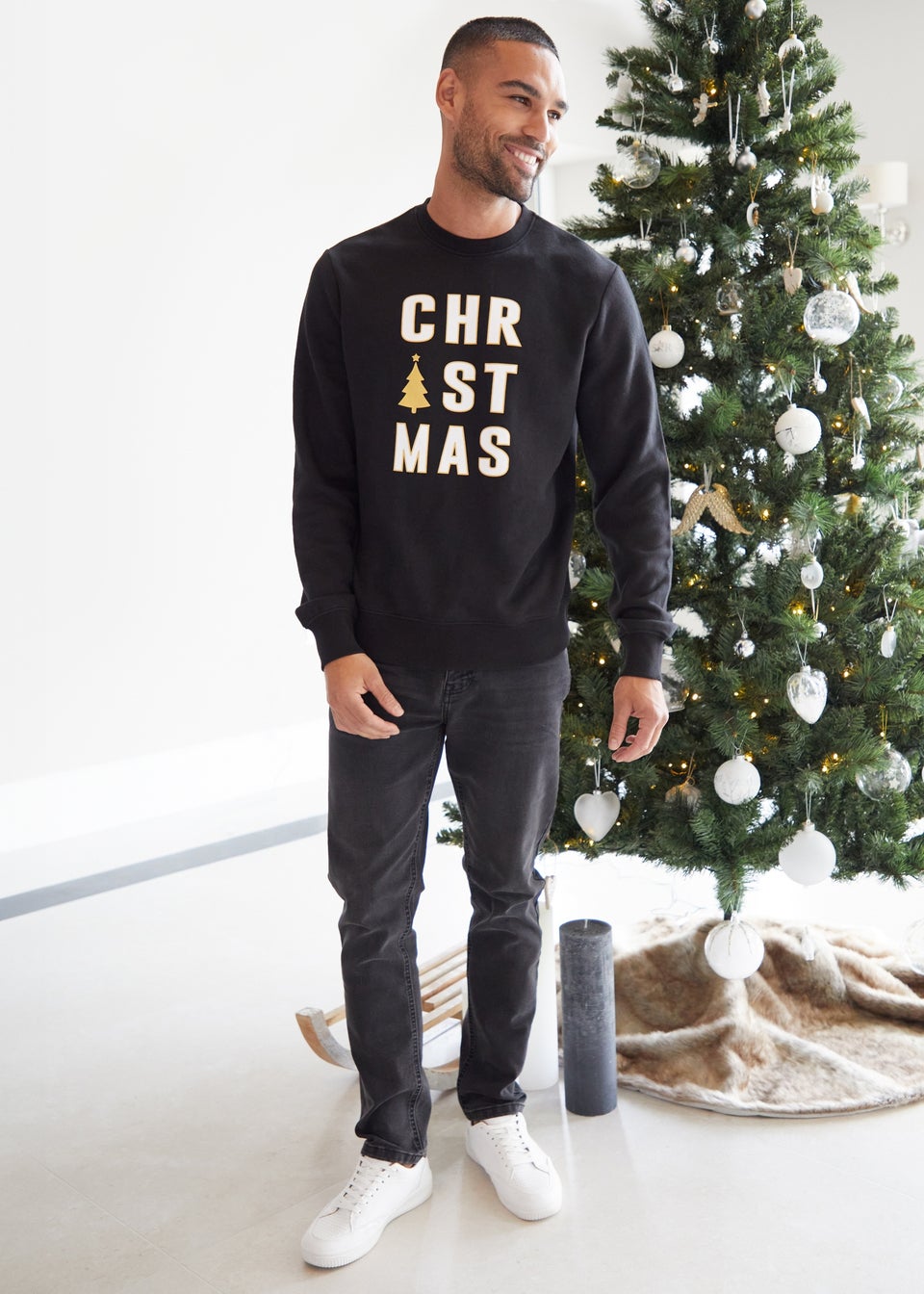 Threadbare Black Christmas Slogan Sweatshirt Matalan