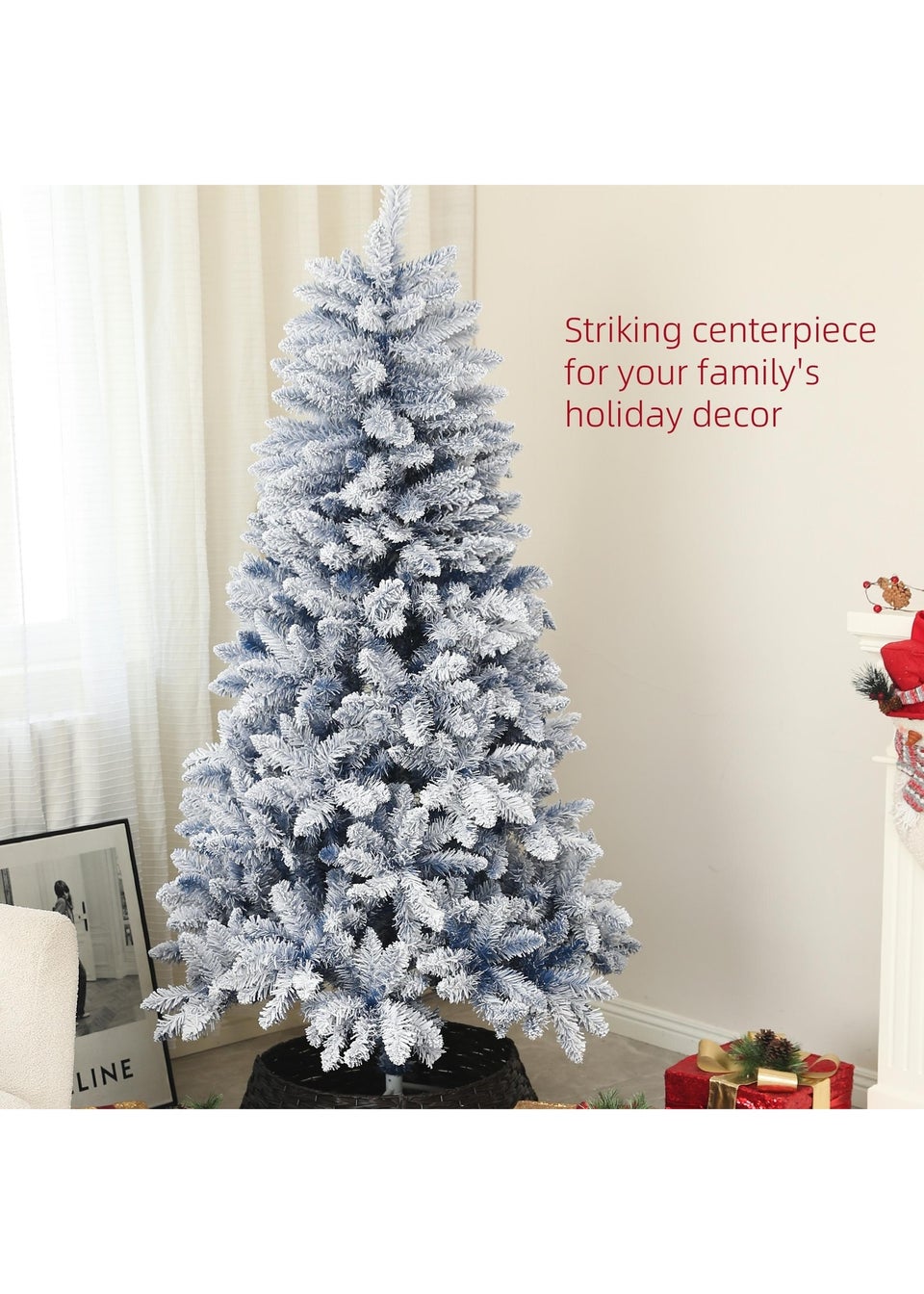 HOMCOM Artificial Blue Snow Flocked Christmas Tree