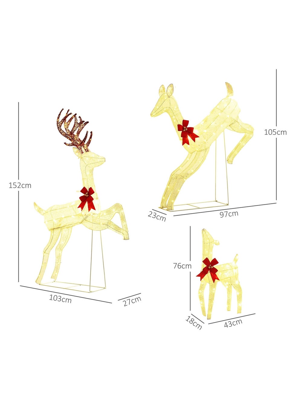Outsunny White Christmas Reindeer Family Decoration Light 300 LED 3-Piece