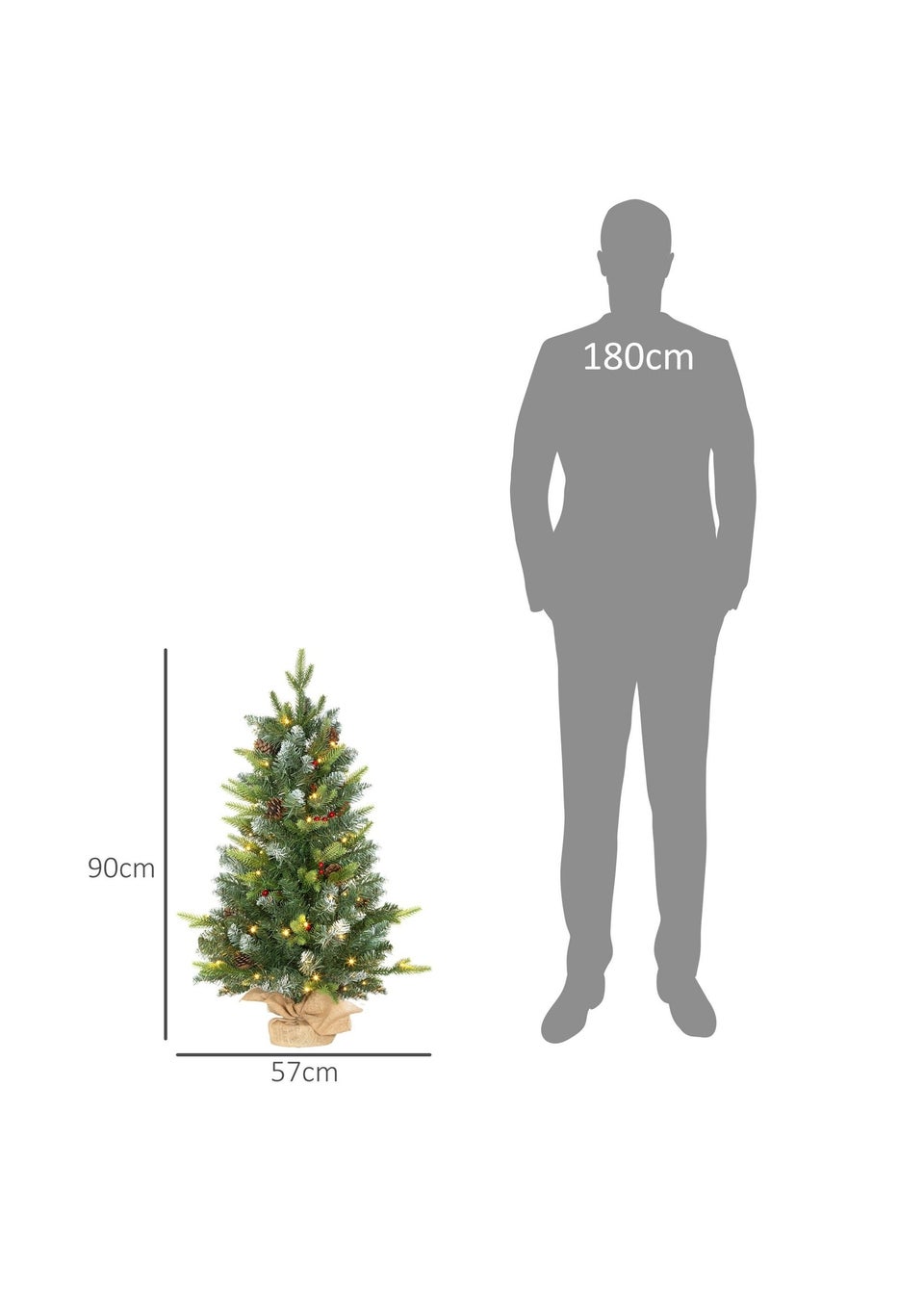 HOMCOM 2 Pieces 3' Prelit Artificial Tabletop Christmas Trees, LED Display