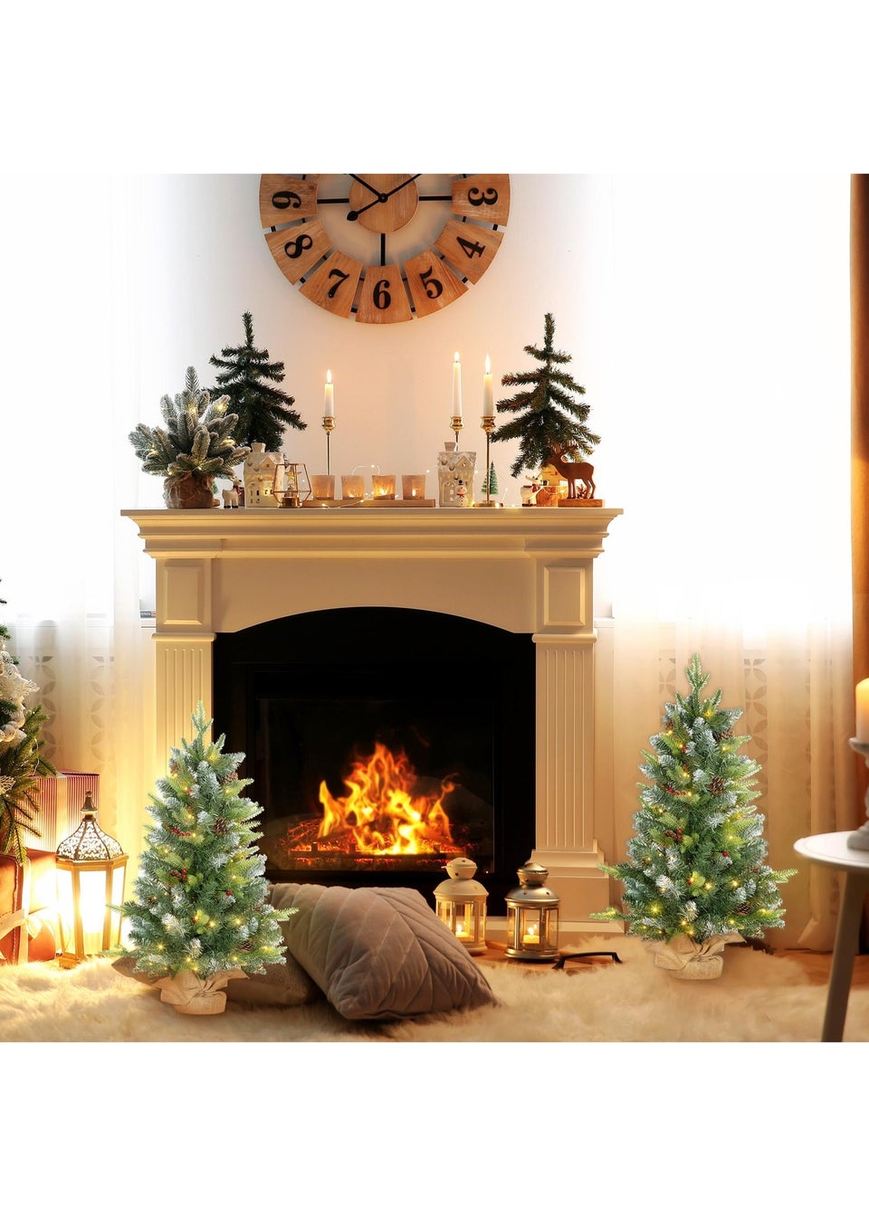 HOMCOM 2 Pieces 3' Prelit Artificial Tabletop Christmas Trees, LED Display