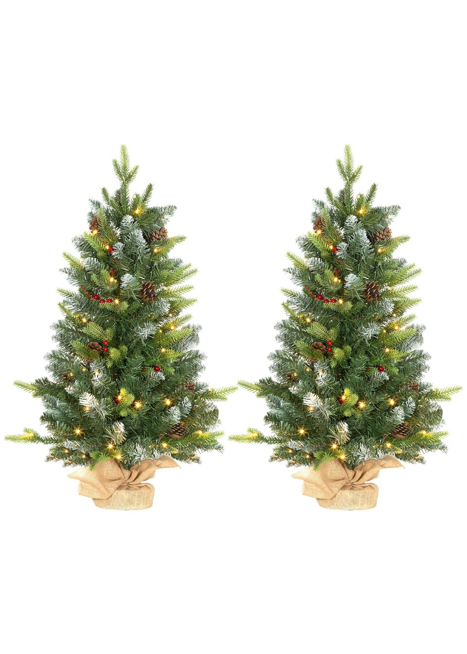 HOMCOM 2 Pieces 3' Prelit Artificial Tabletop Christmas Trees, LED Display