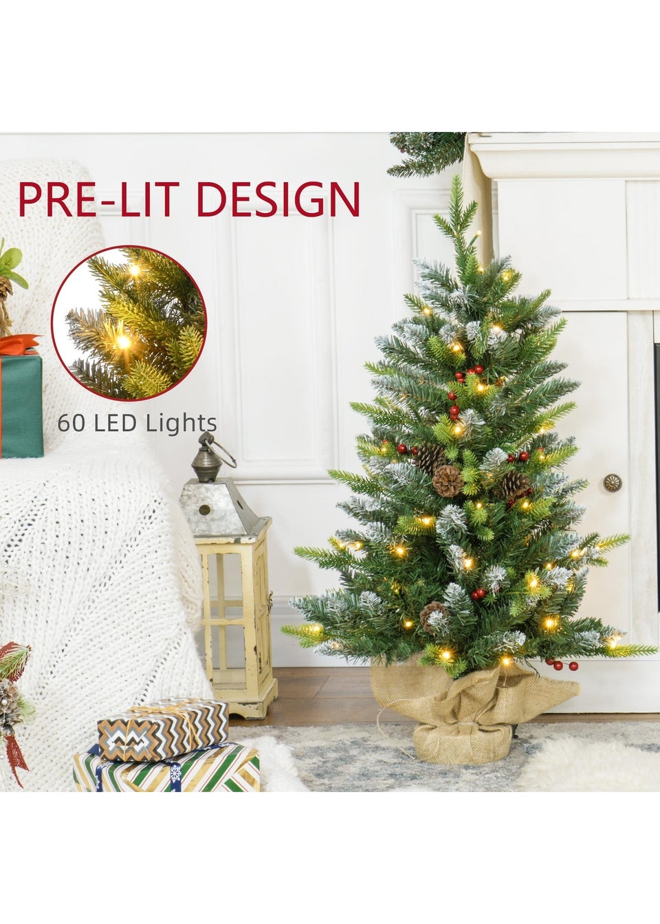 HOMCOM 2 Pieces 3' Prelit Artificial Tabletop Christmas Trees, LED Display