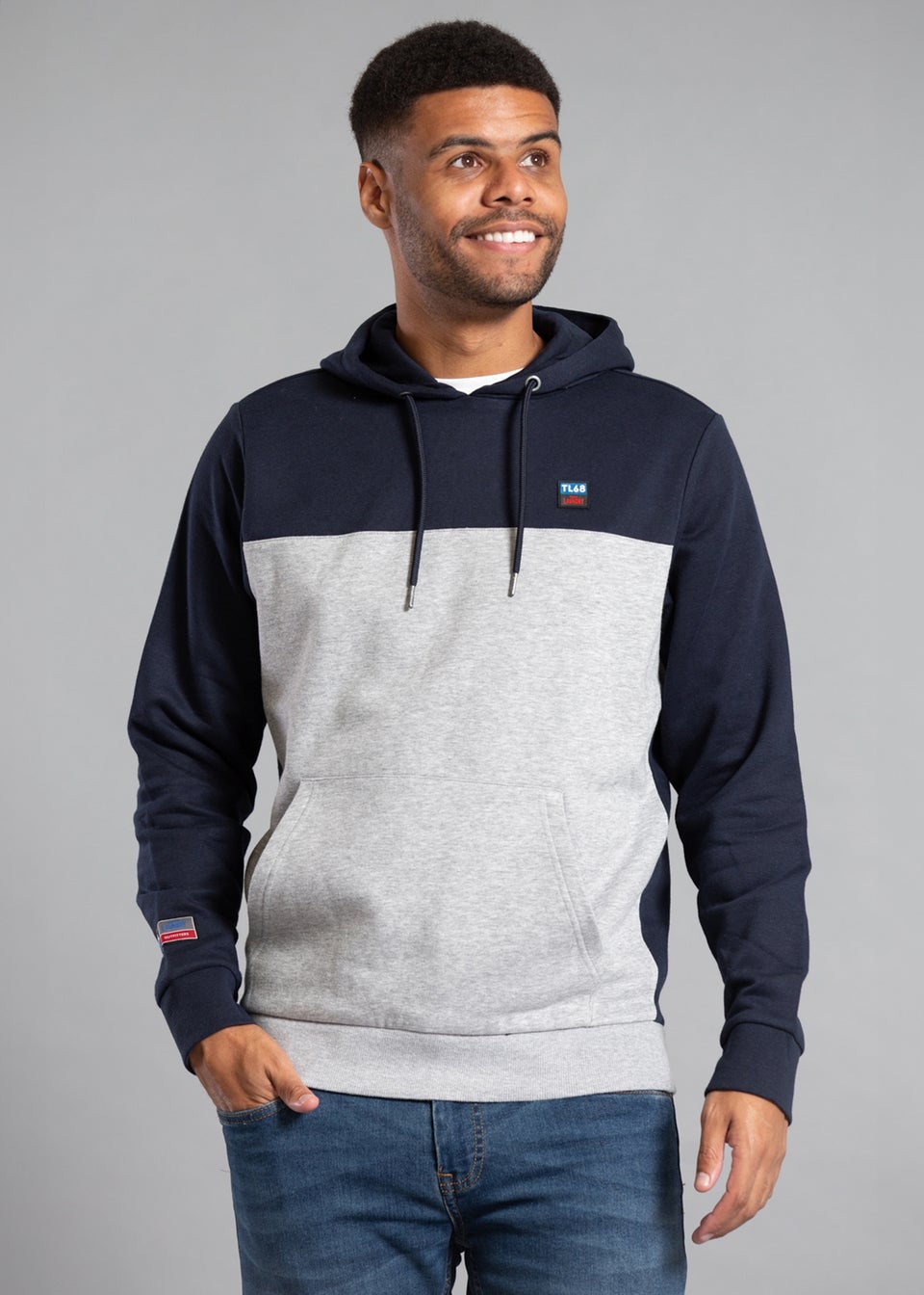 Tokyo Laundry Navy Cotton Blend Colourblock Two Tone Hoody