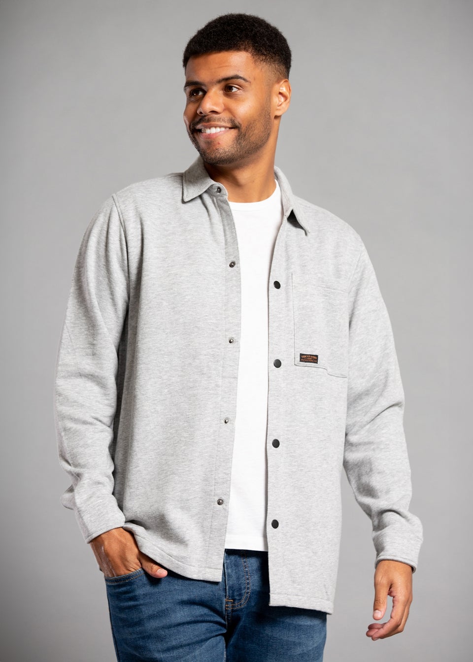 Tokyo Laundry Light Grey Cotton Blend Brush-Back Fleece Shirt