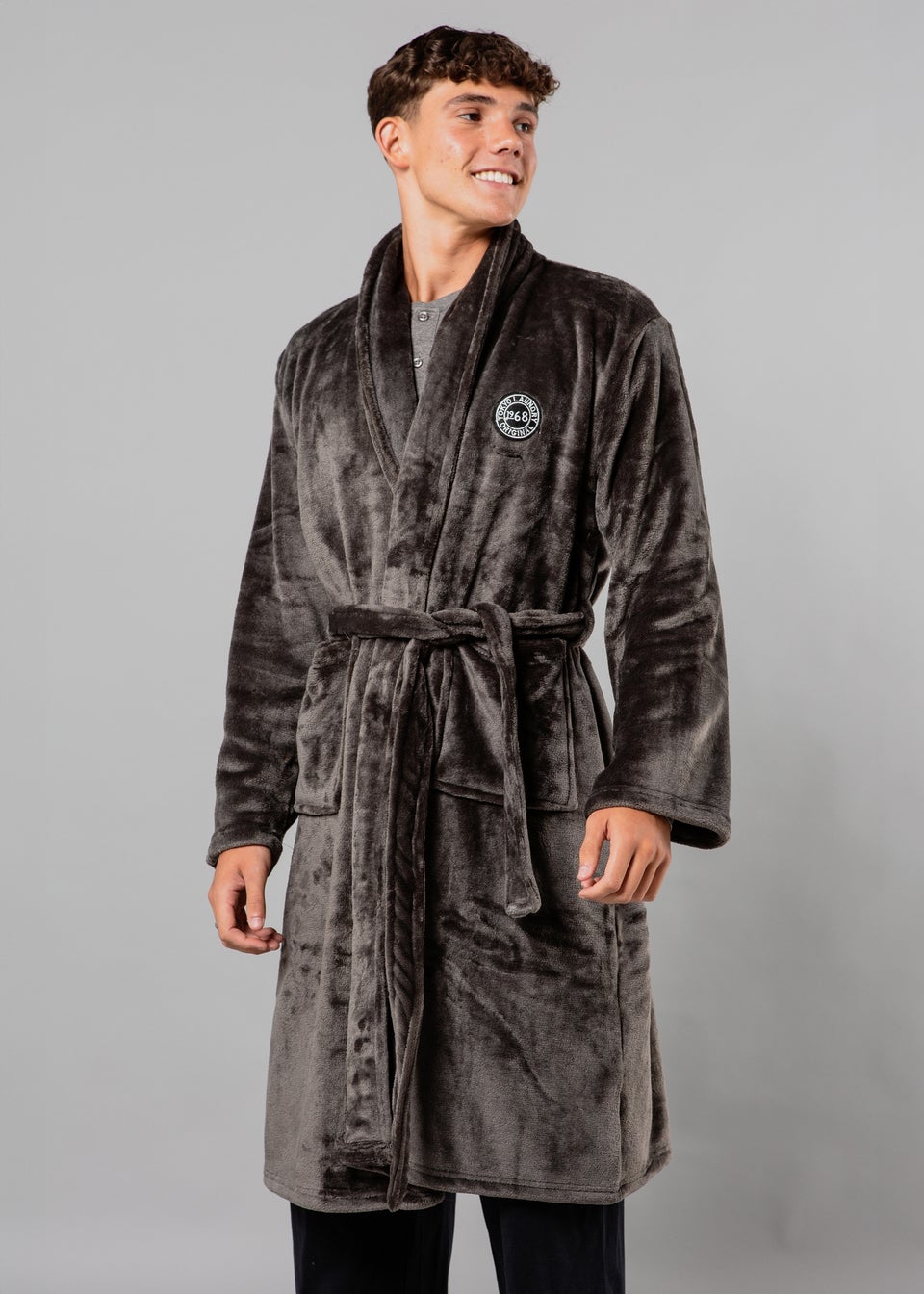 Tokyo Laundry Dark Grey Plush Shawl Collar Dressing Gown