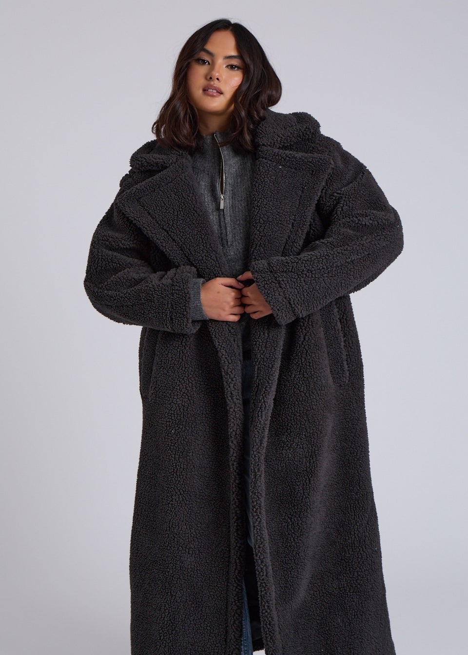 Urban Bliss Charcoal Borg Longline Jacket