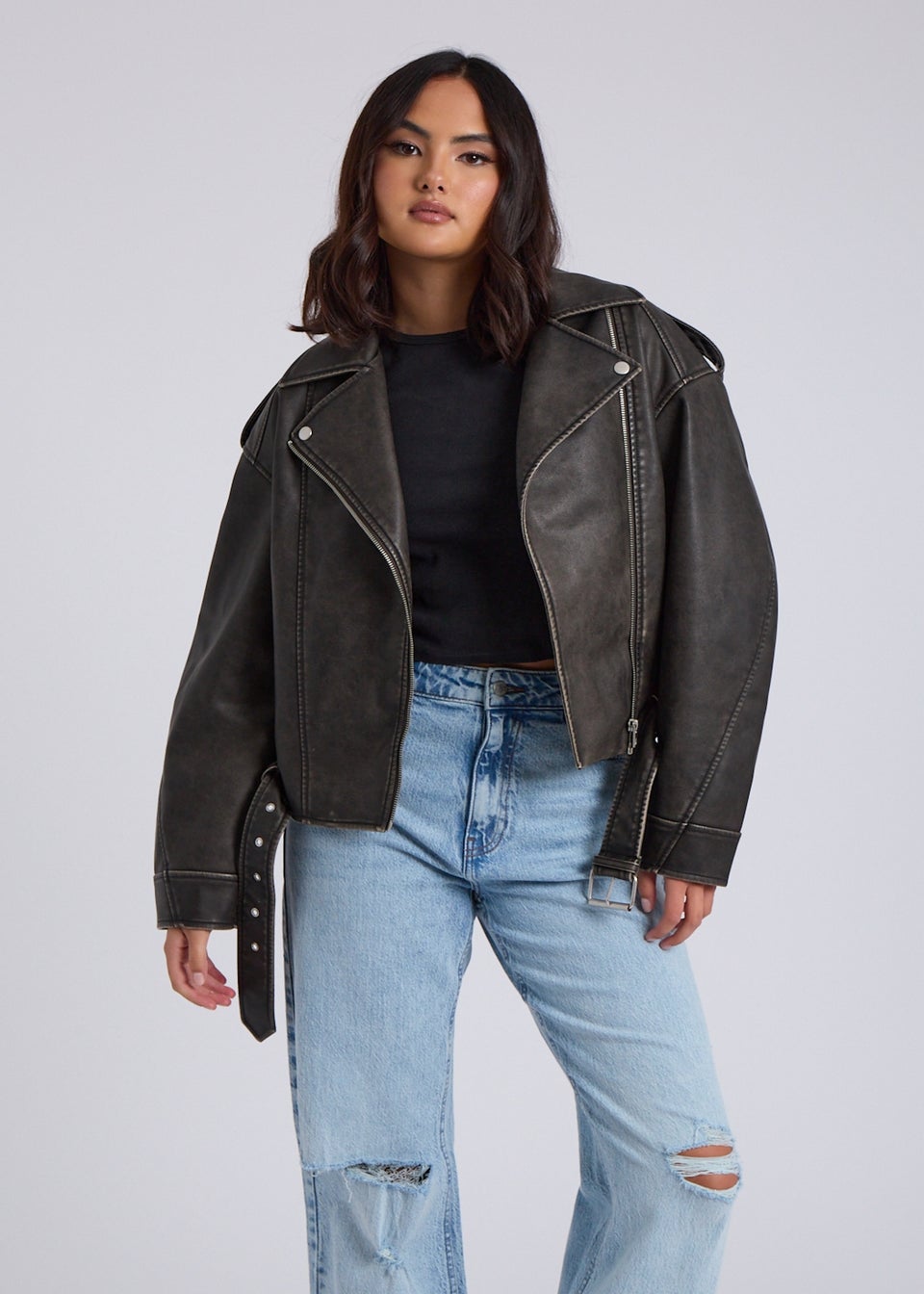 Urban Bliss Black Distressed PU Biker Jacket