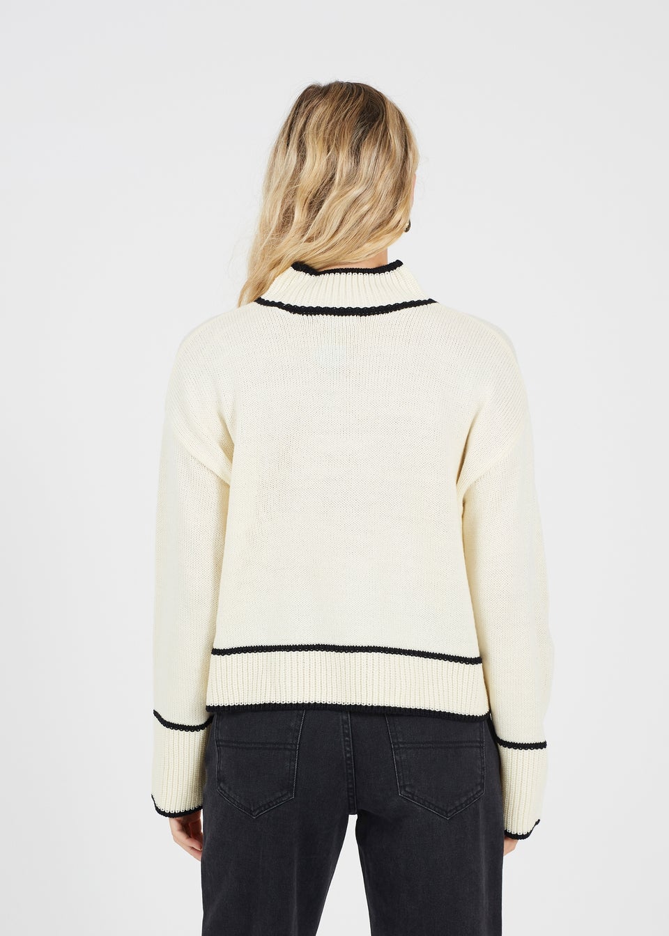 Brave Soul Cream Turtleneck Knitted Jumper with Contrast Trim