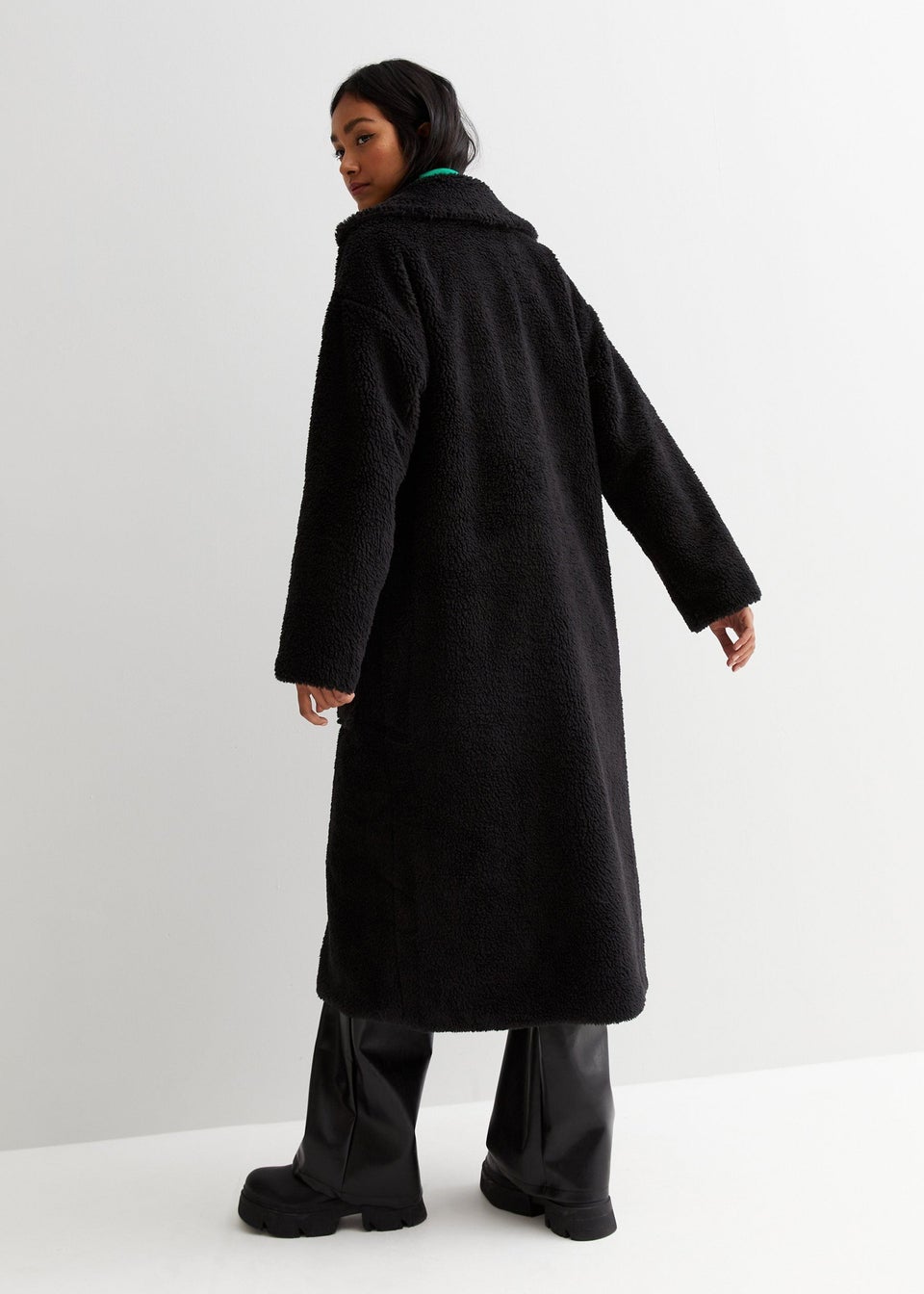 Black longline teddy coat deals
