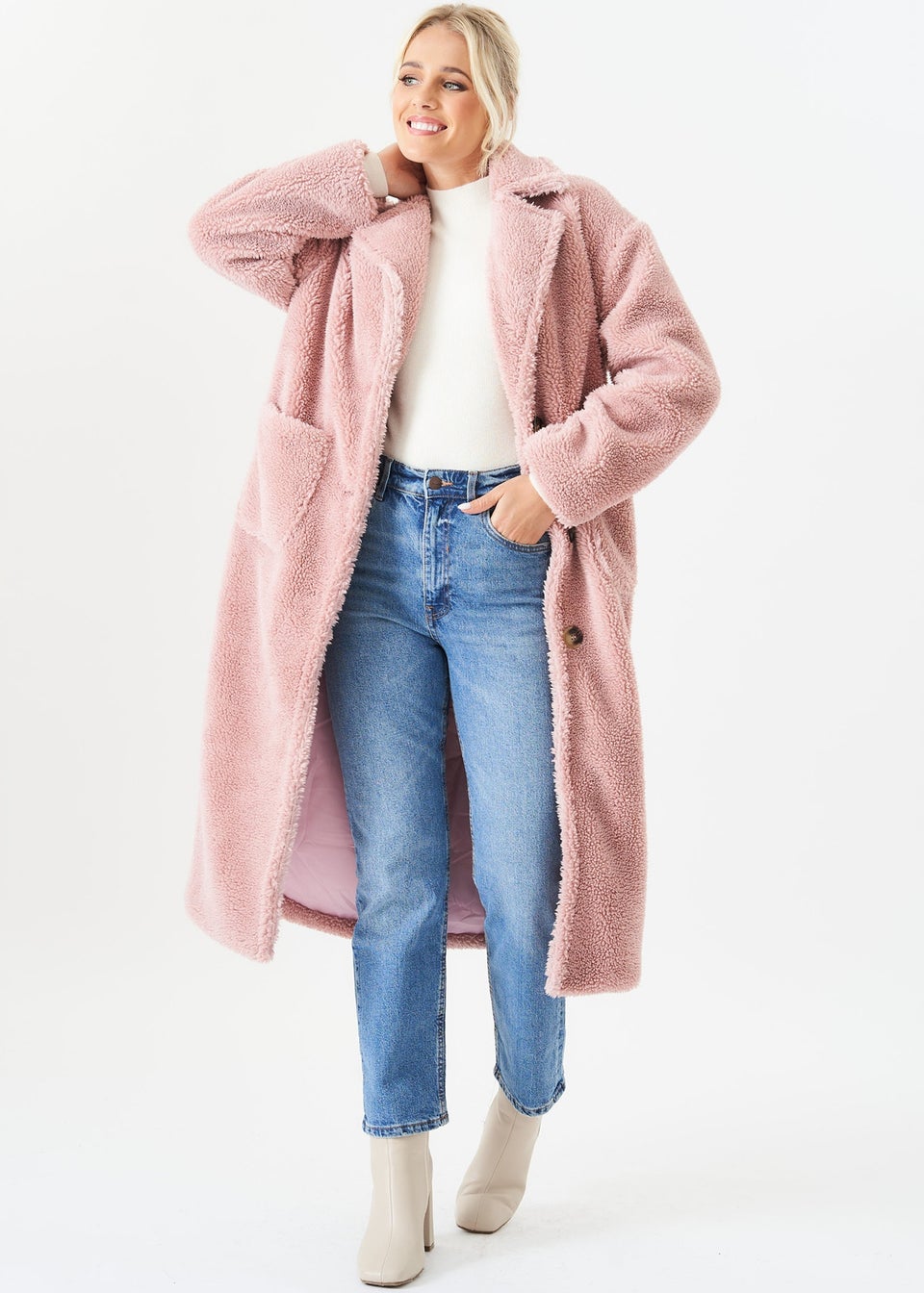 Collusion oversized longline teddy coat hot sale