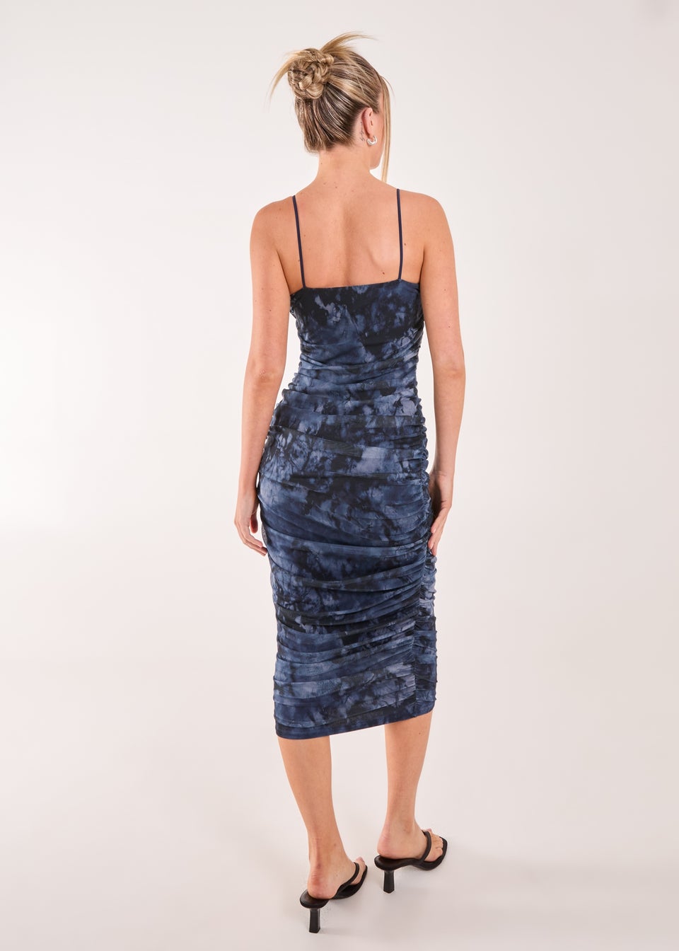 Pink Vanilla Navy Distressed Mesh Racer Midi Dress
