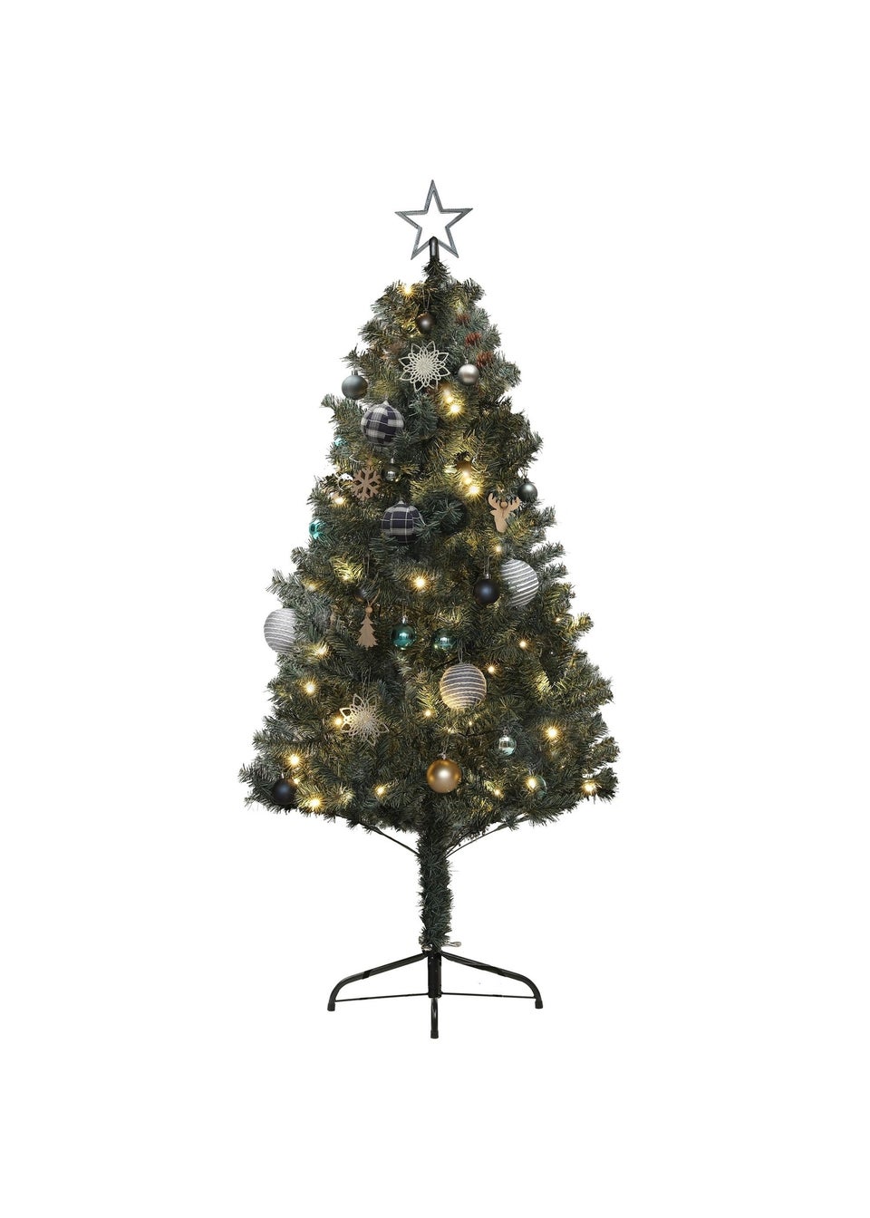 HOMCOM Blue Artificial Christmas Tree with LED Lights and Blue Decorations