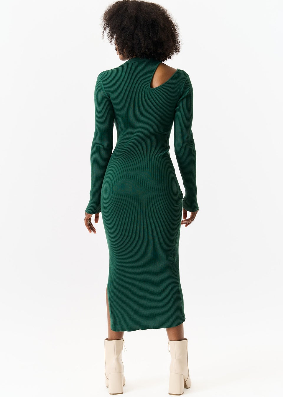 Gini London Dark Green Cut Out Rib Knit Bodycon Midi Dress