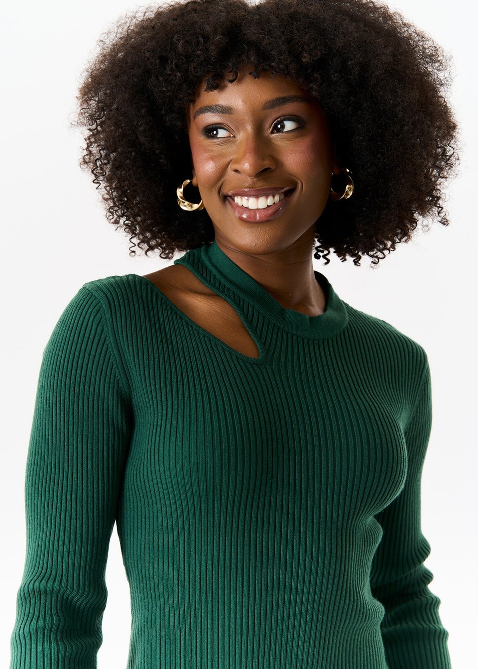 Gini London Dark Green Cut Out Rib Knit Bodycon Midi Dress