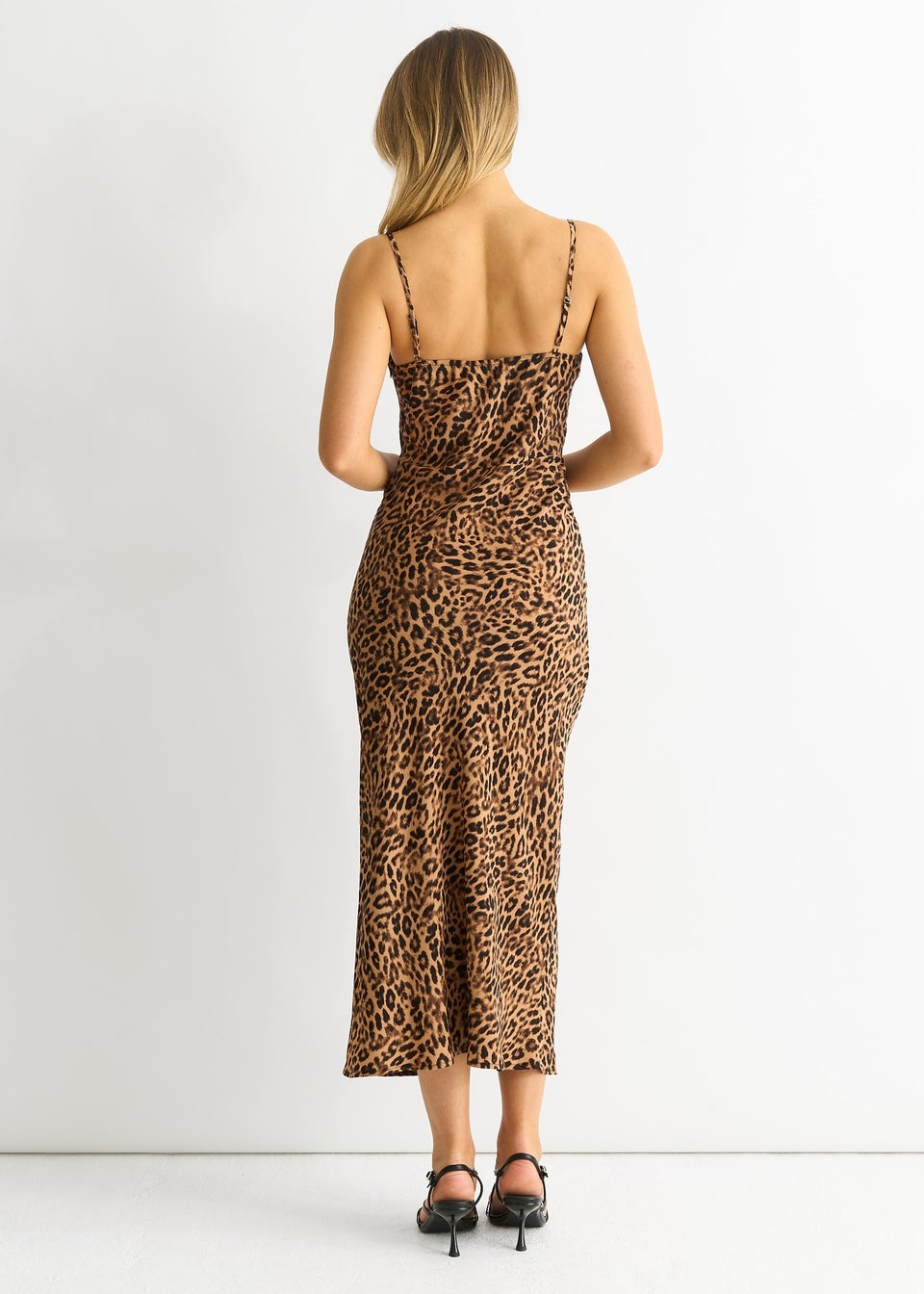 Gini London Brown Animal Print Cami Cowl Midi Dress