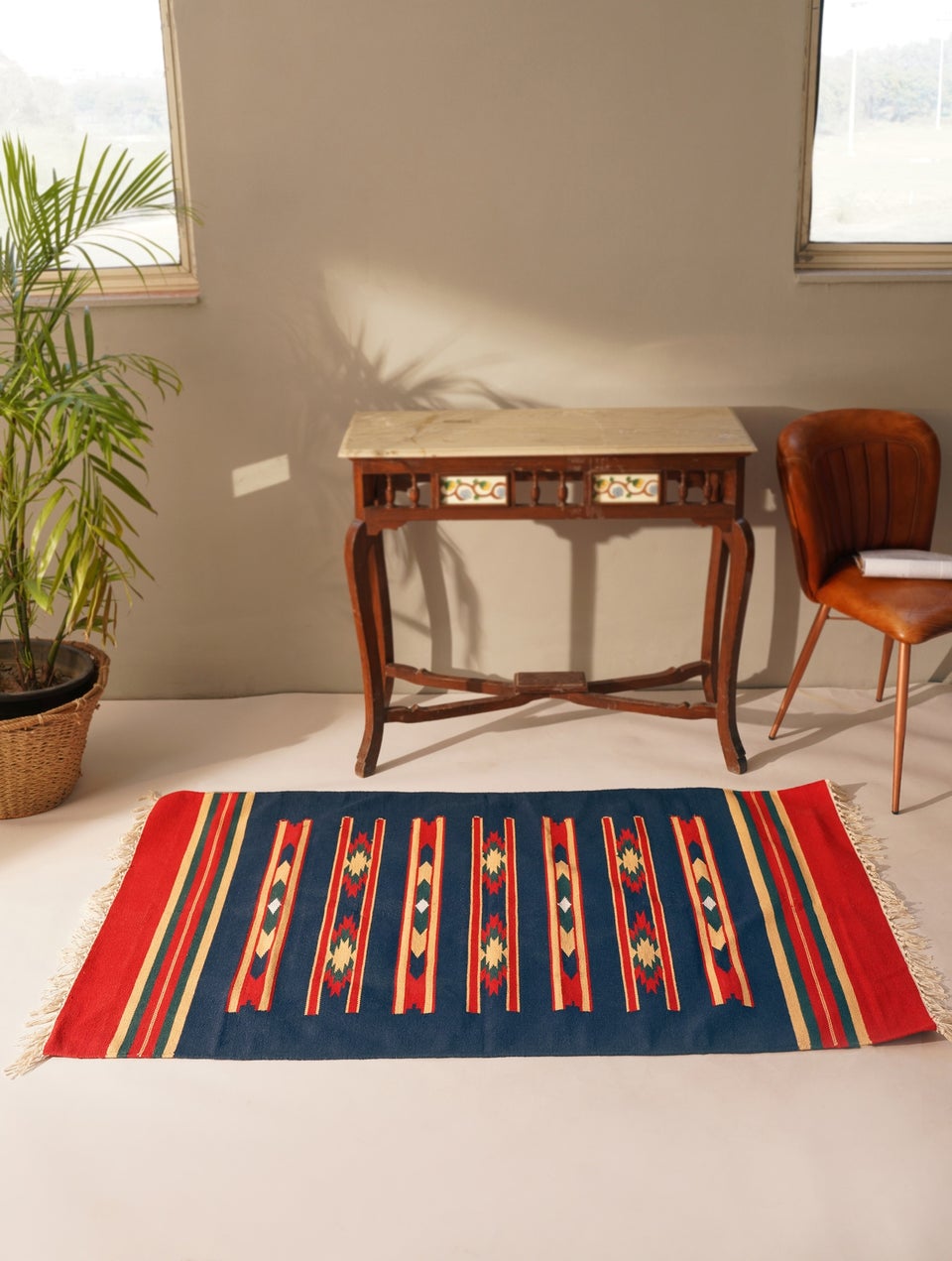 Multicolored Pure Cotton Kalamkari Rug