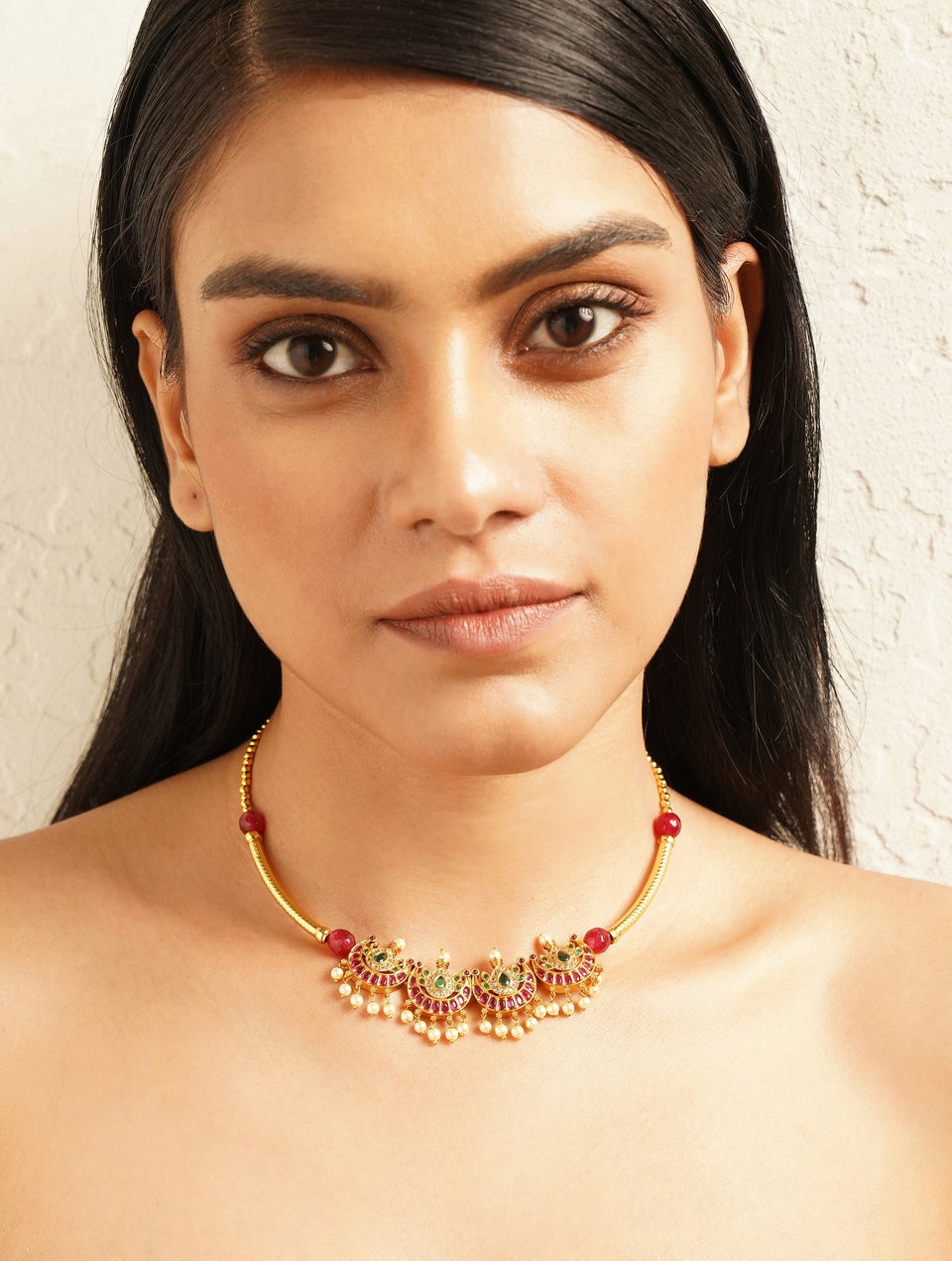 RNG Gallery women Pink Brass Hook Gold Tone Hasli Necklace