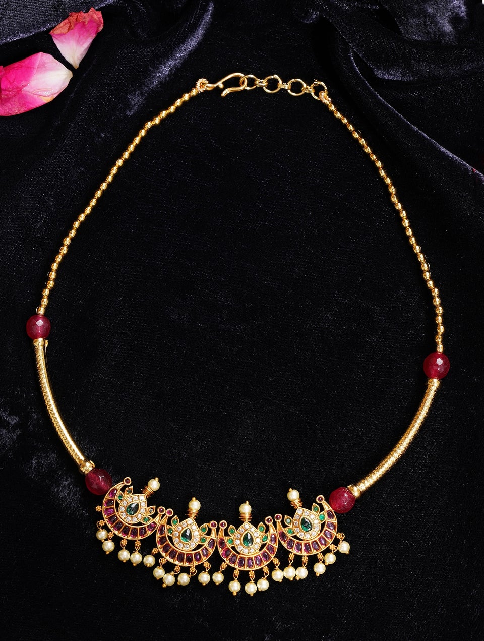 RNG Gallery women Pink Brass Hook Gold Tone Hasli Necklace
