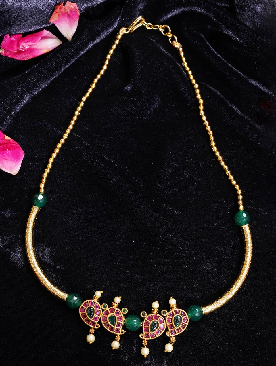 RNG Gallery women Pink Brass Hook Gold Tone Hasli Necklace