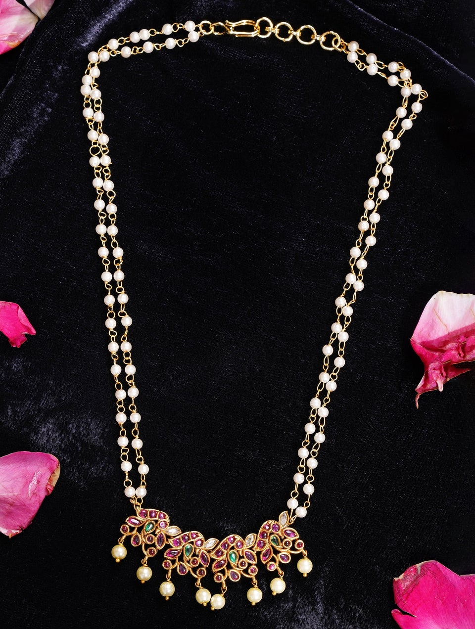 RNG Gallery women Pink Brass Hook Gold Tone Short Necklace