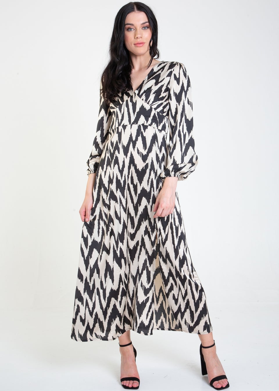 Gini London Mono Zigzag Printed Midi Dress