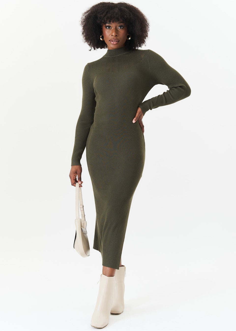 Khaki bodycon midi dress on sale
